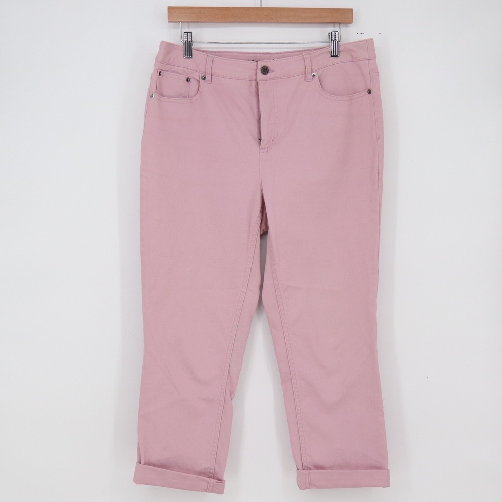 Liz Claiborne Pants Womens 12 Jackie Pink Cropped Straight Leg Cuffed Excellent